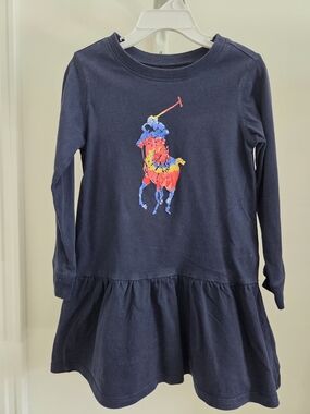 Ralph Lauren Navy Girls Long-Sleeve Polo Print Dress 4